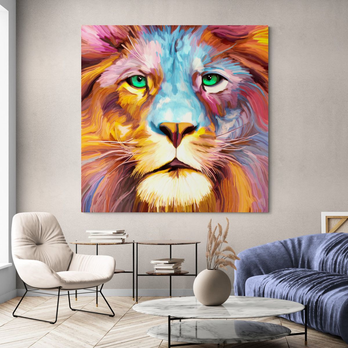 TAYRONA STORE - Cuadro En Lienzo Para La Sala Leon Colores 03 50x50cm