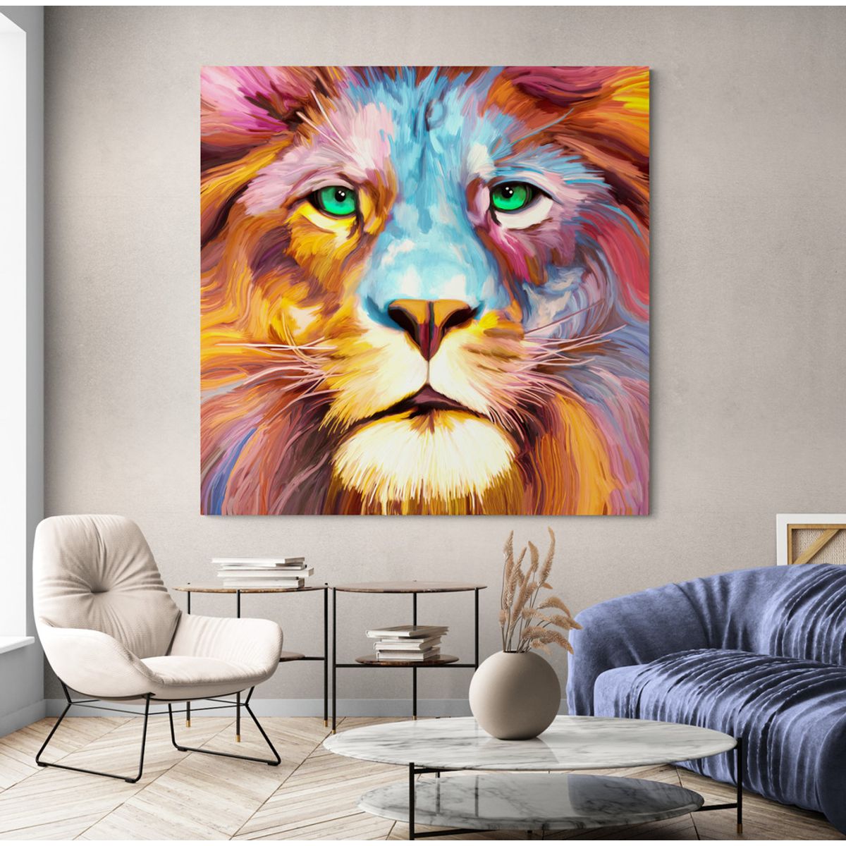 TAYRONA STORE - Cuadro En Lienzo Para La Sala Leon Colores 03 50x50cm