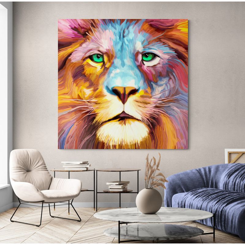 TAYRONA STORE - Cuadro En Lienzo Para La Sala Leon Colores 03 120x120cm