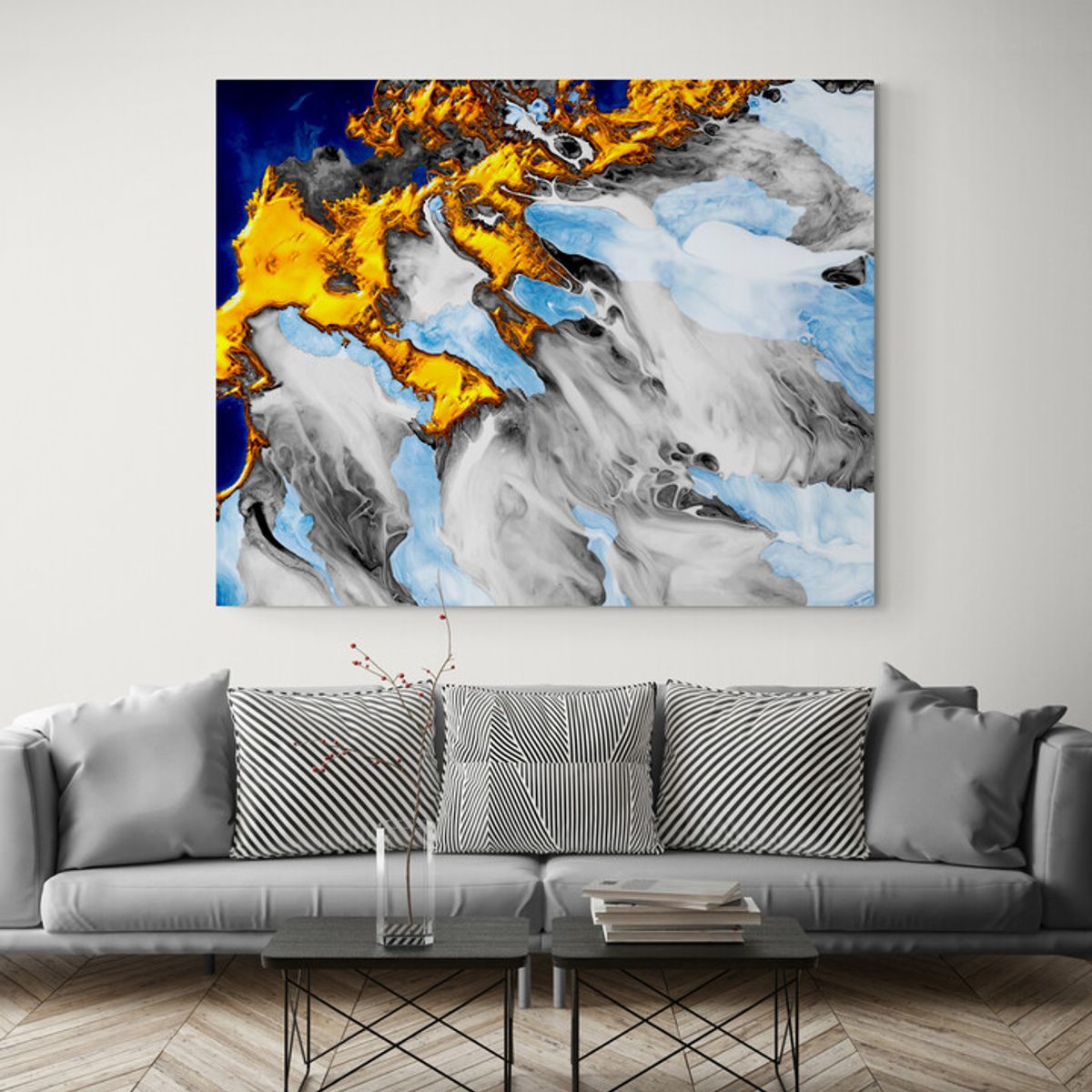 TAYRONA STORE - Cuadro Lienzo Para Sala Pintura Abstracta Con Oro 26 75x60cm