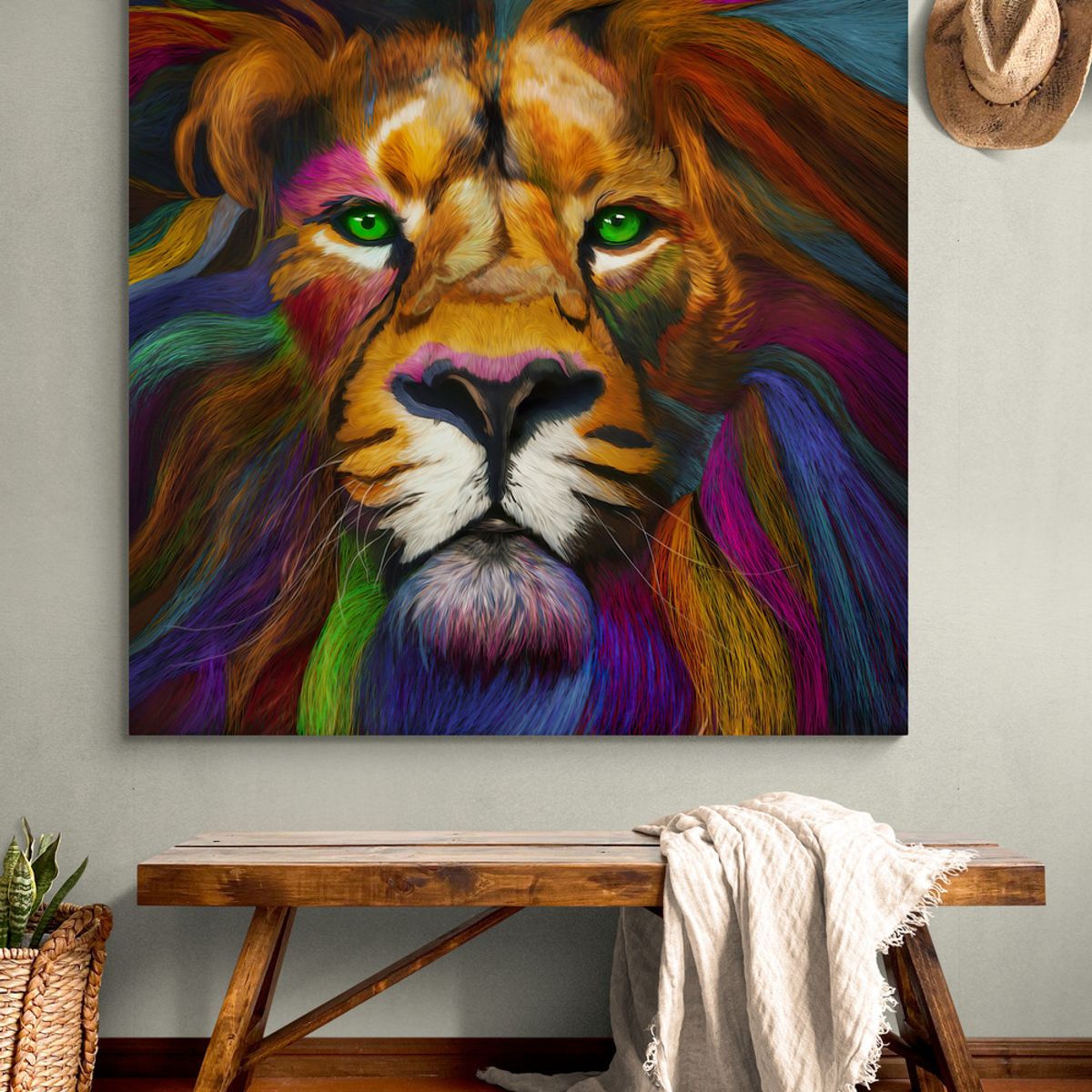 TAYRONA STORE - Cuadro En Lienzo Para La Sala Leon Colores 06 100x100cm