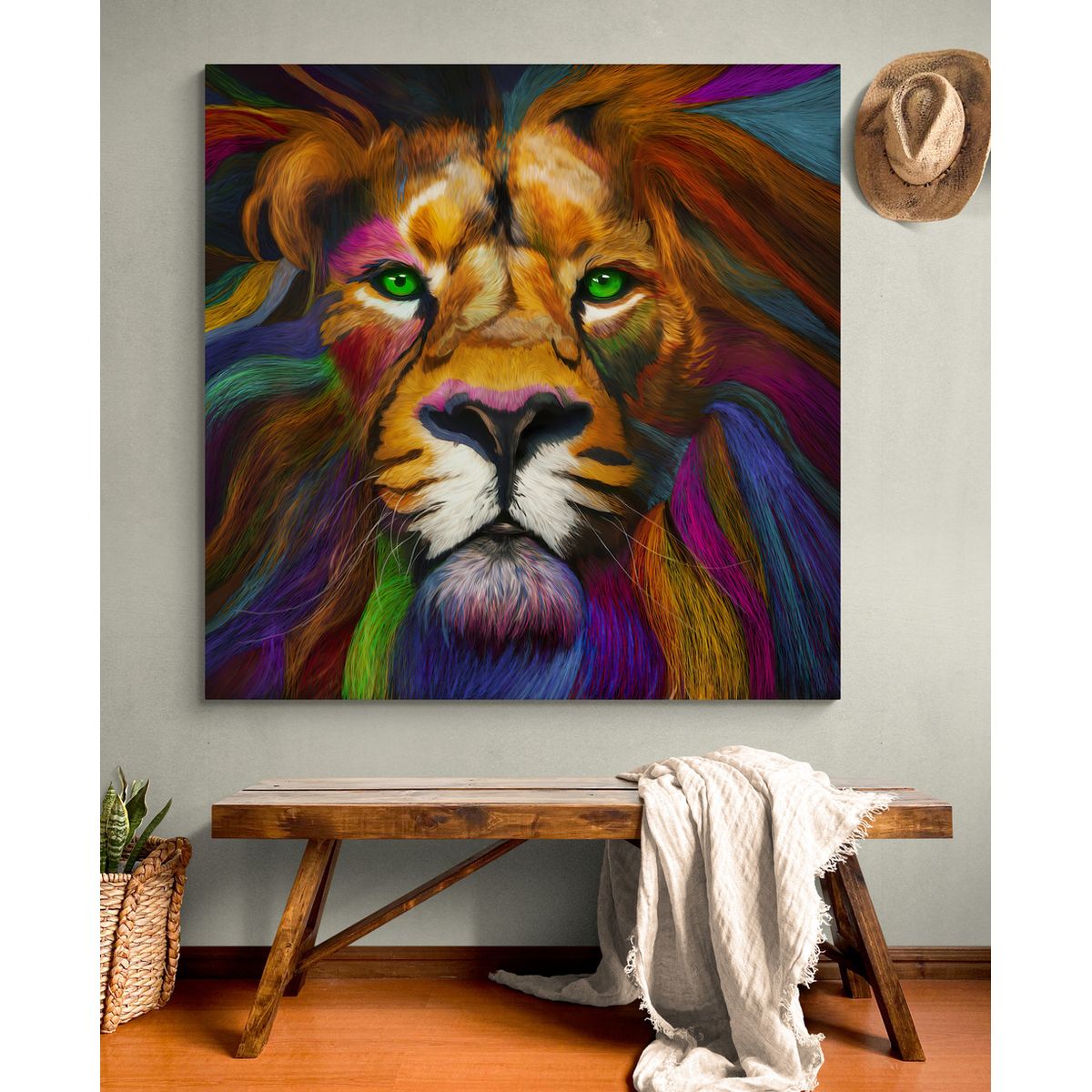 TAYRONA STORE - Cuadro En Lienzo Para La Sala Leon Colores 06 100x100cm