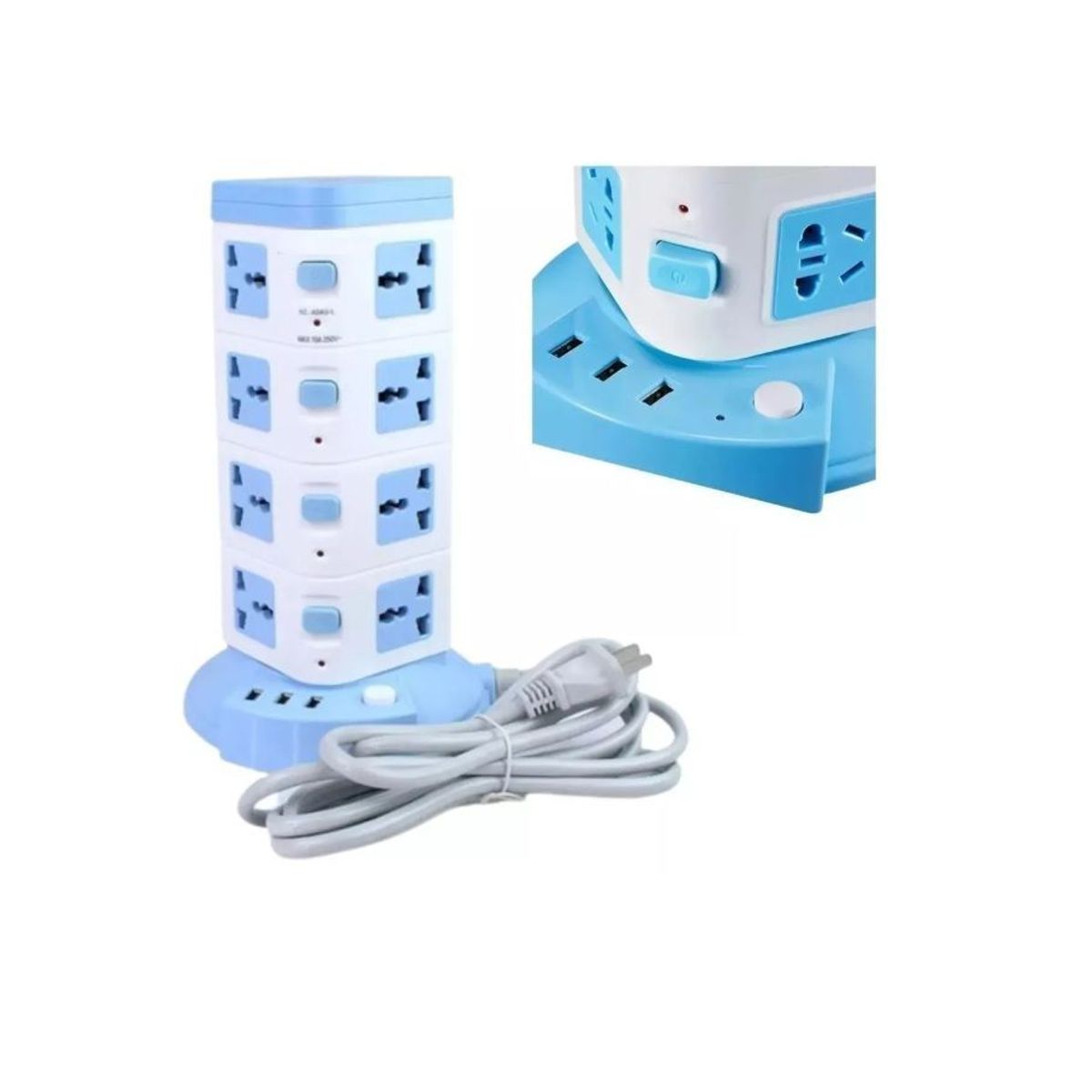 GENERICO - Torre Vertical Multitoma 16 Conexión 4 Pisos 2500w X3 Usb