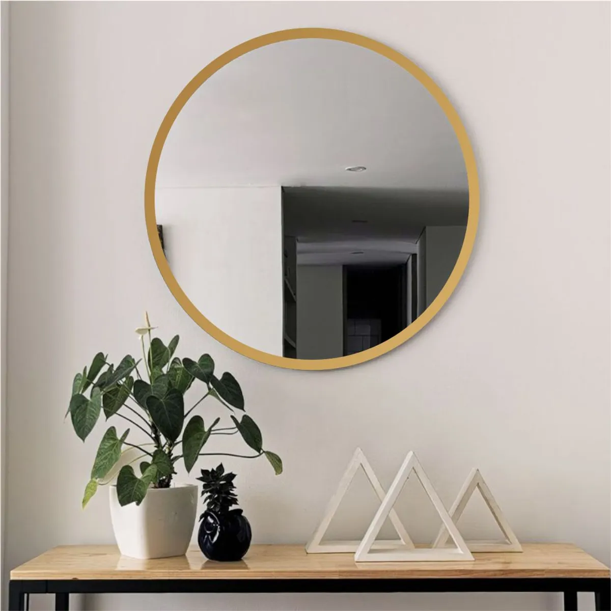 ALIK DISEÑO - Espejo Redondo Con Marco Metálico Ancho Dorado 80cm