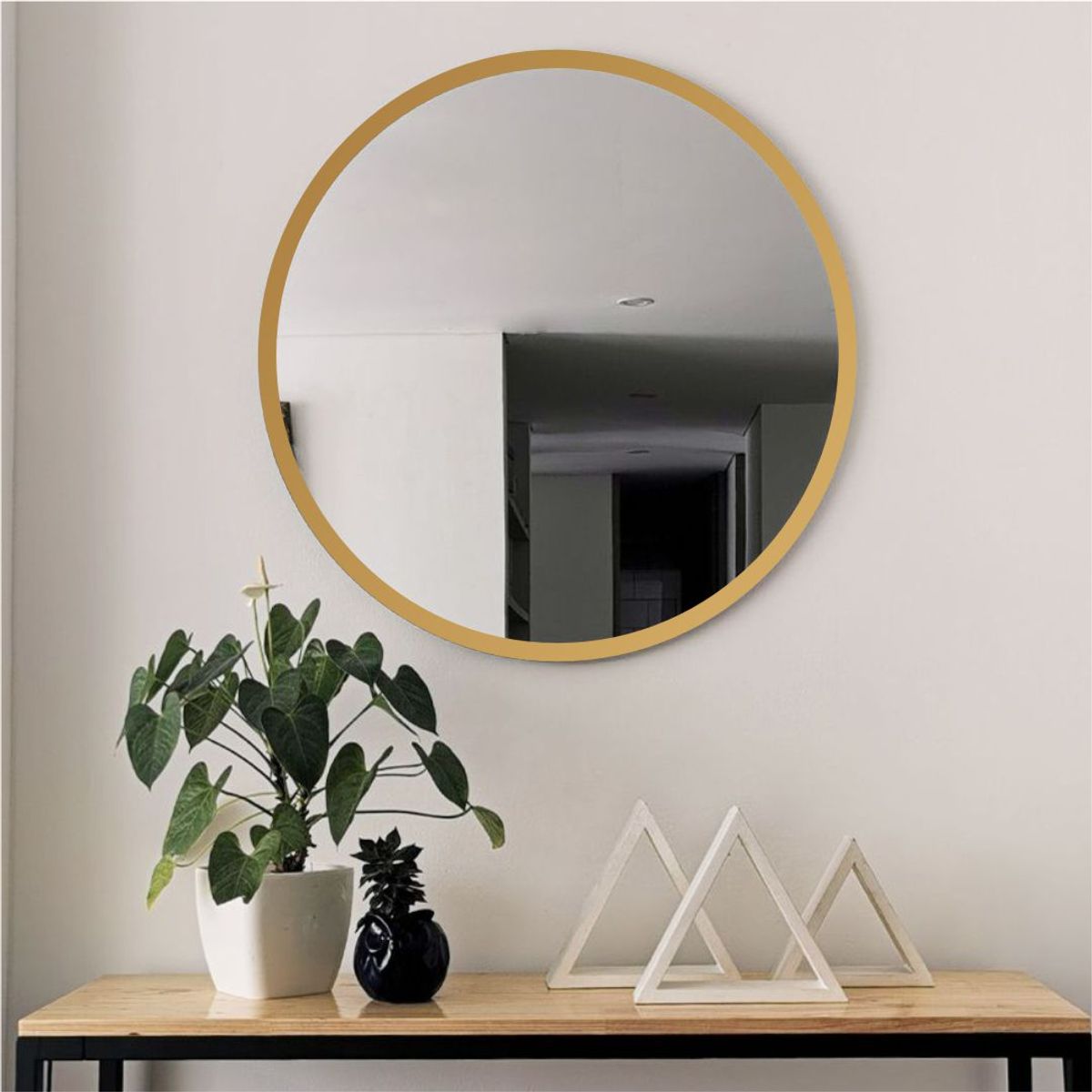 ALIK DISEÑO - Espejo Redondo Con Marco Metálico Ancho Dorado 80cm