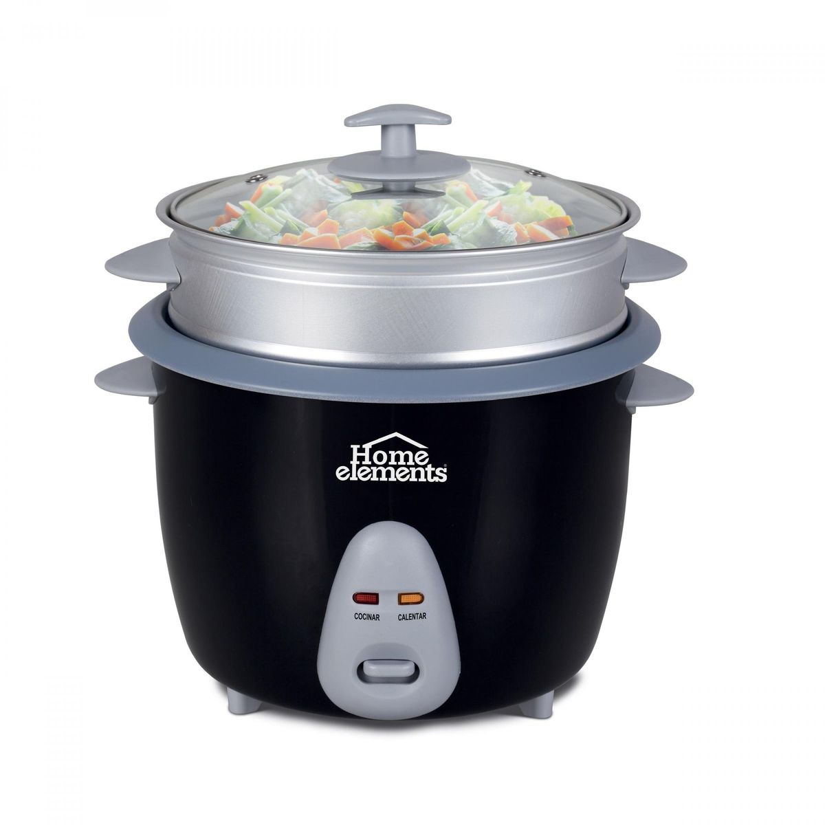 HOME ELEMENTS - Olla Arrocera 1.8 L  Negra con Vaporera Home Elements