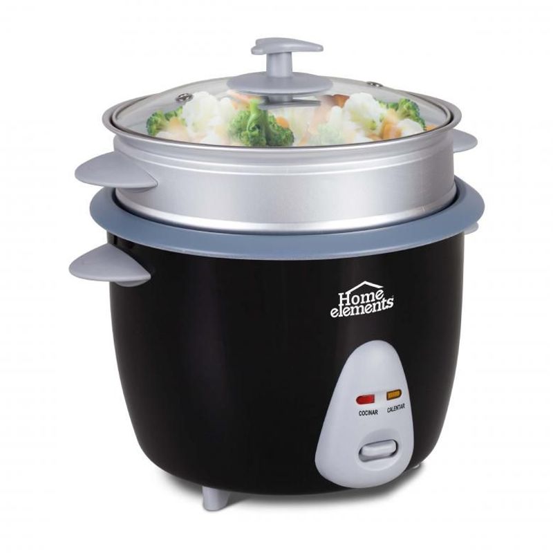 HOME ELEMENTS - Olla Arrocera 1.8 L  Negra con Vaporera Home Elements