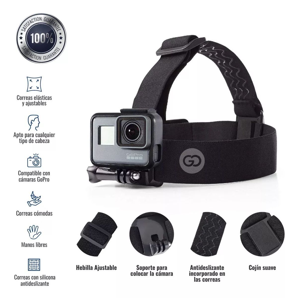 SHEDRAIN - Soporte Arnés Cabeza Para Cámara Deportiva Gopro Con Estuche