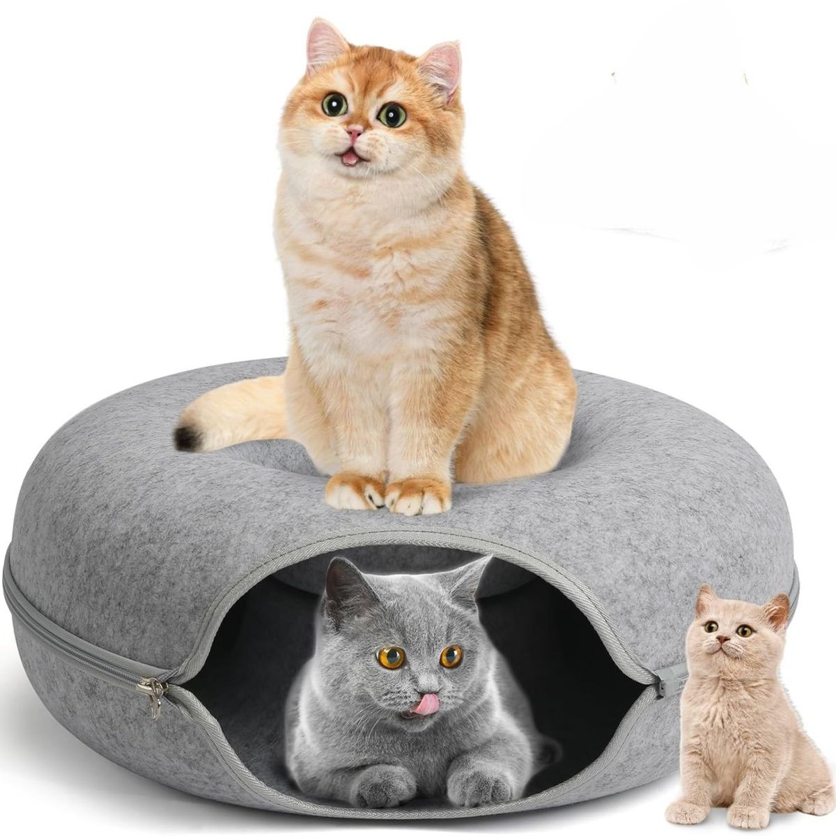 SUBE - Cama Tunel Para Gatos Con Cremallera Tipo Donut Mascotas L-