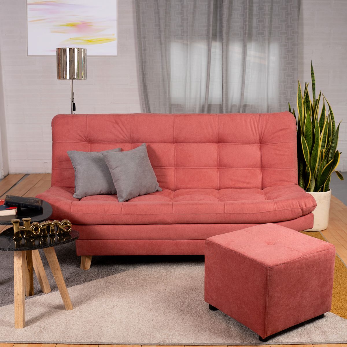 ARMONIA HOME - Sofá Cama Valencia Guayaba + Puff