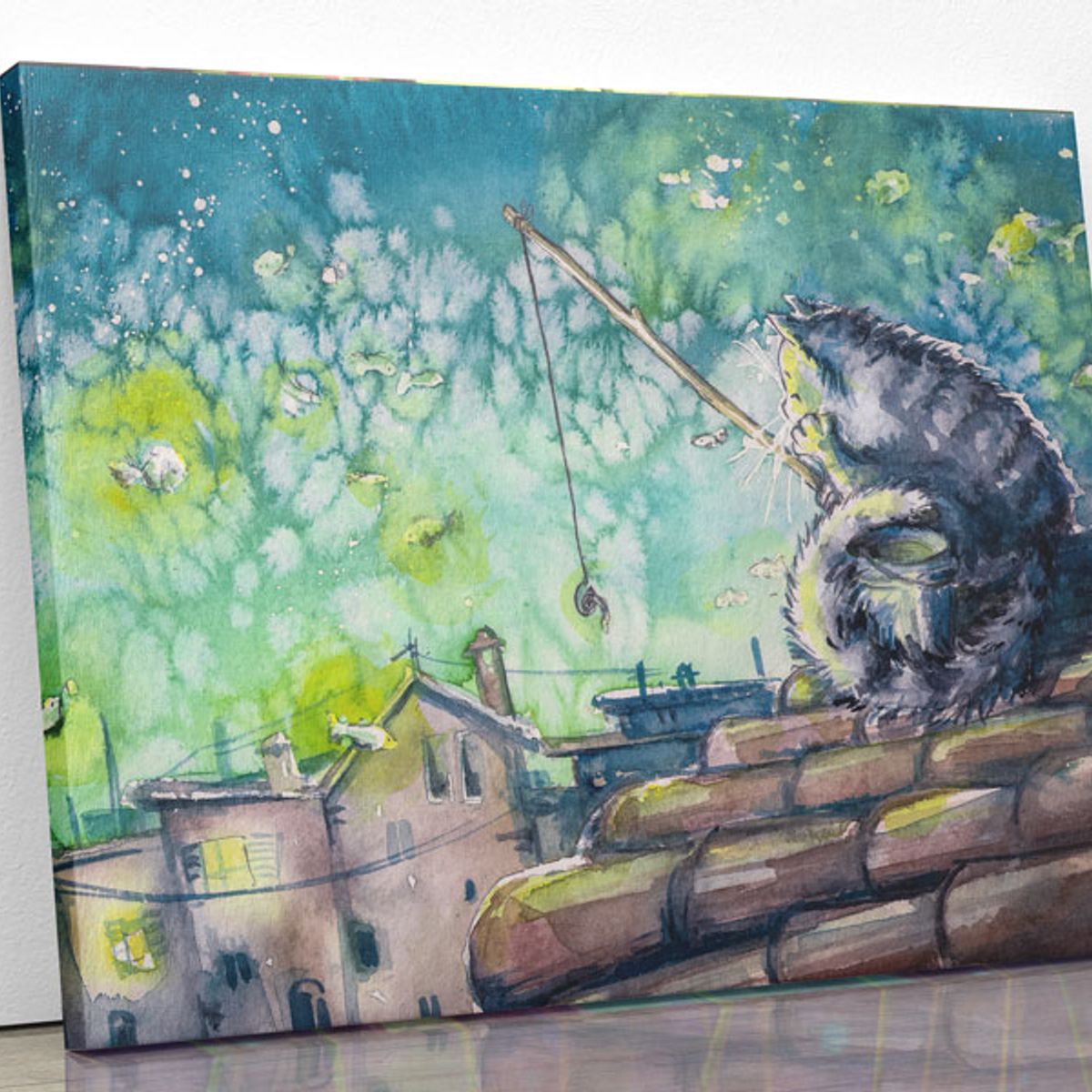 TAYRONA STORE - Cuadro En Lienzo Para Habitaciones Gato En El Tejado 75x60cm