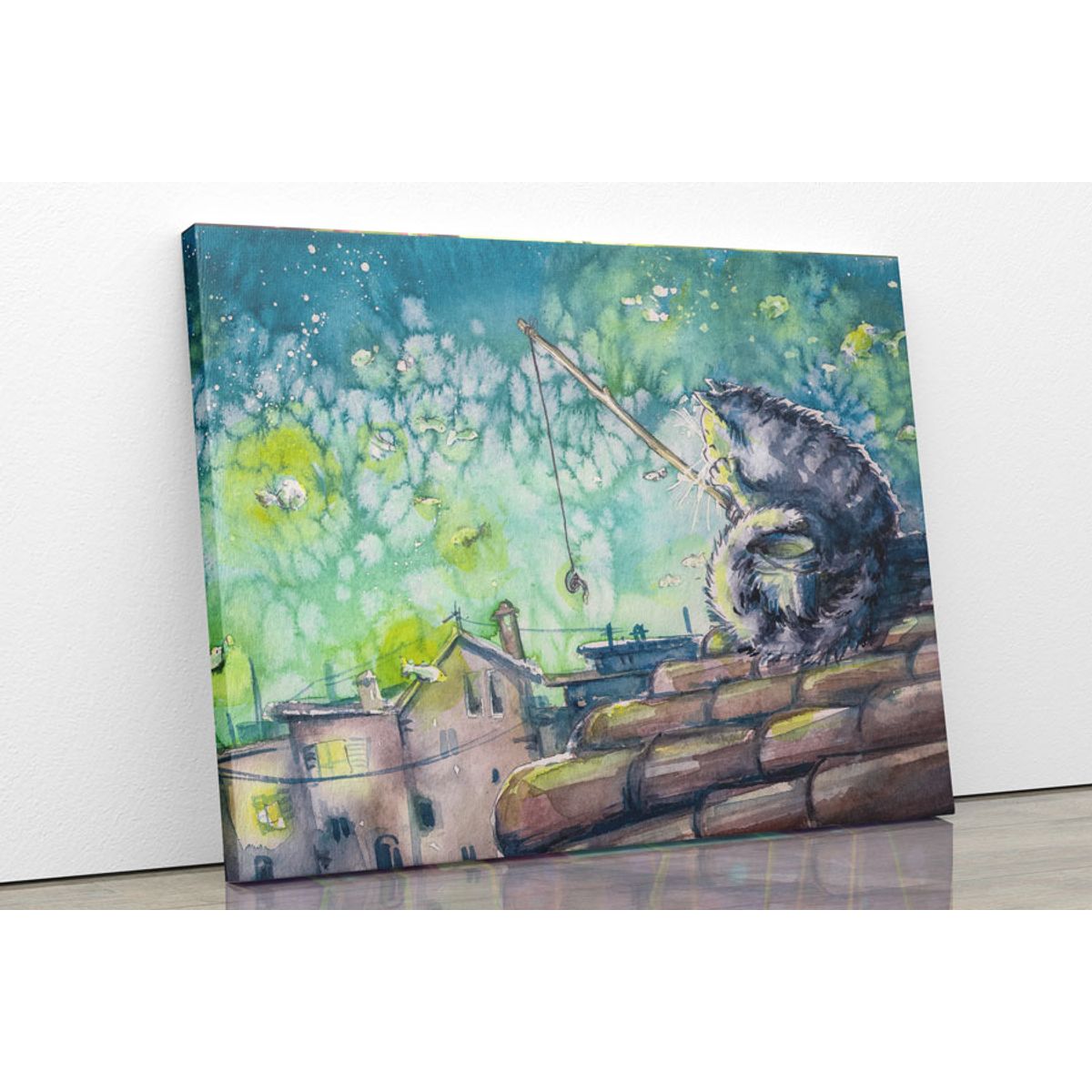 TAYRONA STORE - Cuadro En Lienzo Para Habitaciones Gato En El Tejado 75x60cm