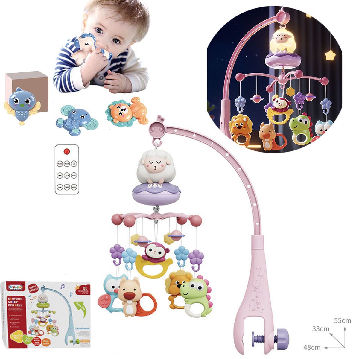 BIBI - Movil musical para cuna bebe con proyector y control remoto-