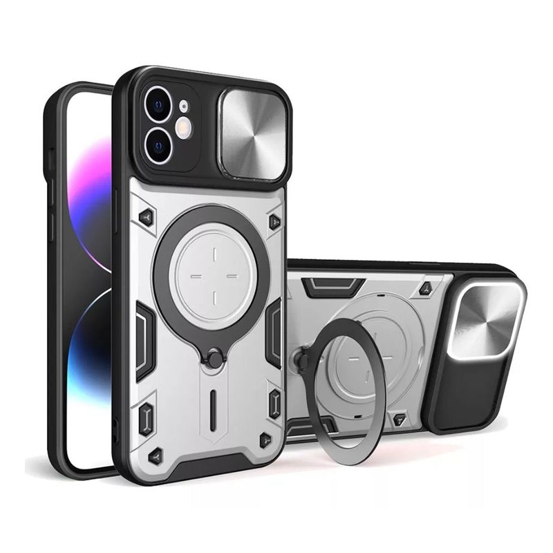 GENERICO - Funda Estuche Anti Golpes Soporte Compatible iPhone 11 Plata