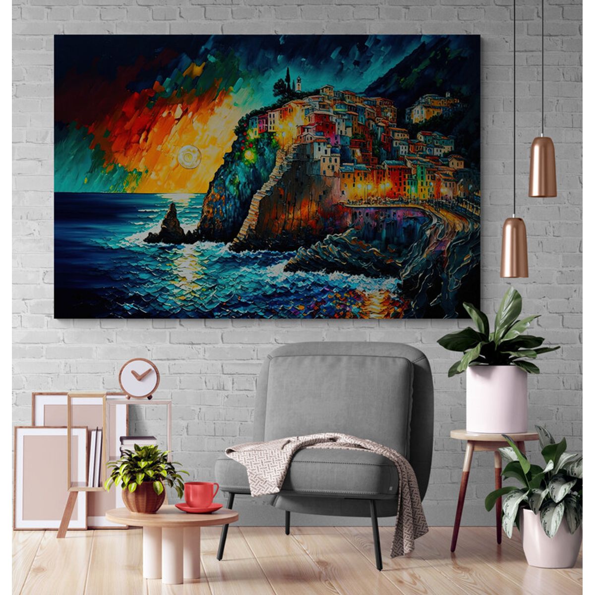 TAYRONA STORE - Cuadro Lienzo Para Habitaciones Italia Pintura Ciudad 172 50x35cm.
