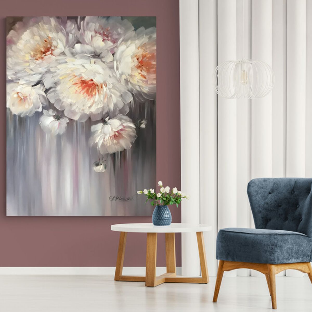 TAYRONA STORE - Cuadro En Lienzo Para Habitaciones Pintura Flores Blancas 409 60x80cm.