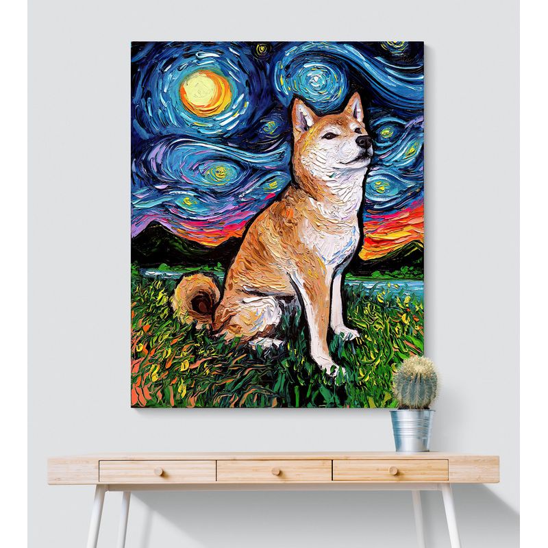TAYRONA STORE - Cuadro En Lienzo Habitaciones Noche Estrellada Perro Shiba 01 80x100cm