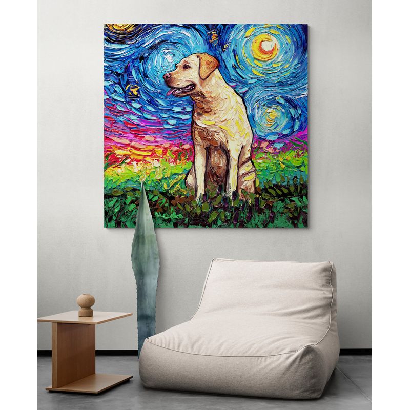 TAYRONA STORE - Cuadro Lienzo Habitacion Noche Estrellada Perro Labrador Amarillo 01 50x50cm