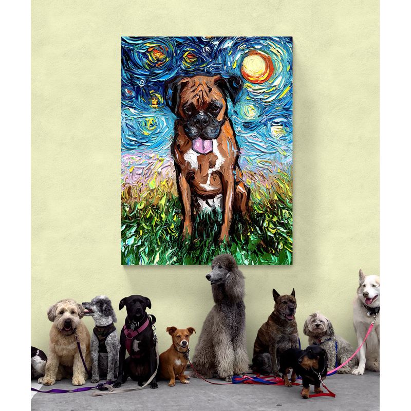 TAYRONA STORE - Cuadro Lienzo Habitaciones Noche Estrellada Perro Boxer 02 100x150cm
