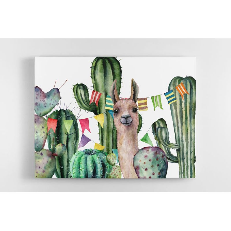 TAYRONA STORE - Cuadro En Lienzo Para Habitaciones Cactus Y Llama 10 75x60cm