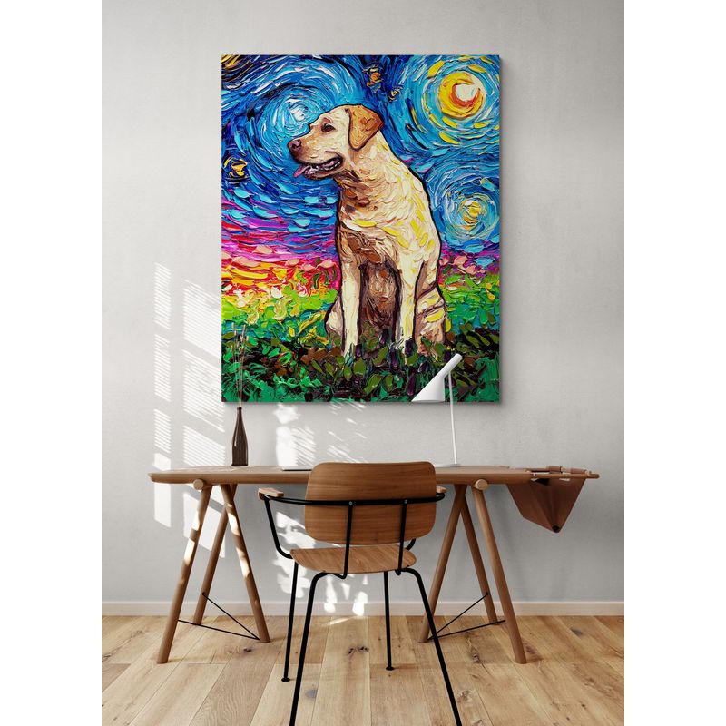 TAYRONA STORE - Cuadro Lienzo Habitacion Noche Estrellada Perro Labrador Amarillo 03 60x75cm