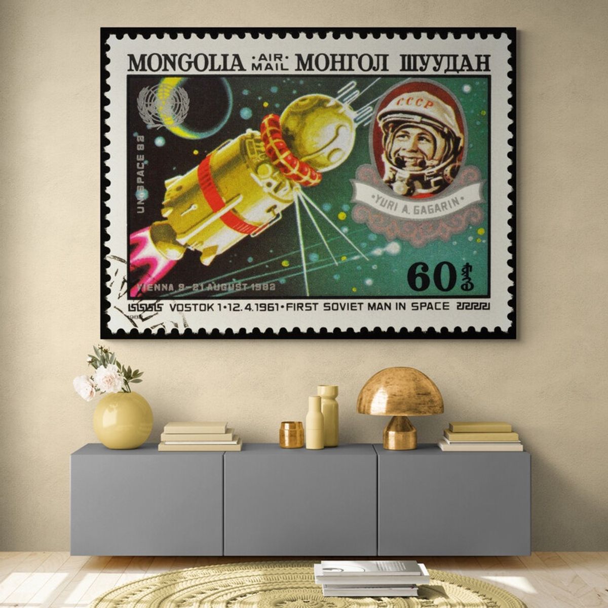TAYRONA STORE - Cuadro En Lienzo Para Habitaciones Astronauta Estampillas 087 40x30cm