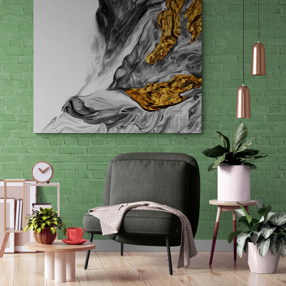 TAYRONA STORE - Cuadro Lienzo Habitacion Pintura Abstracta Con Oro 12 75x60cm