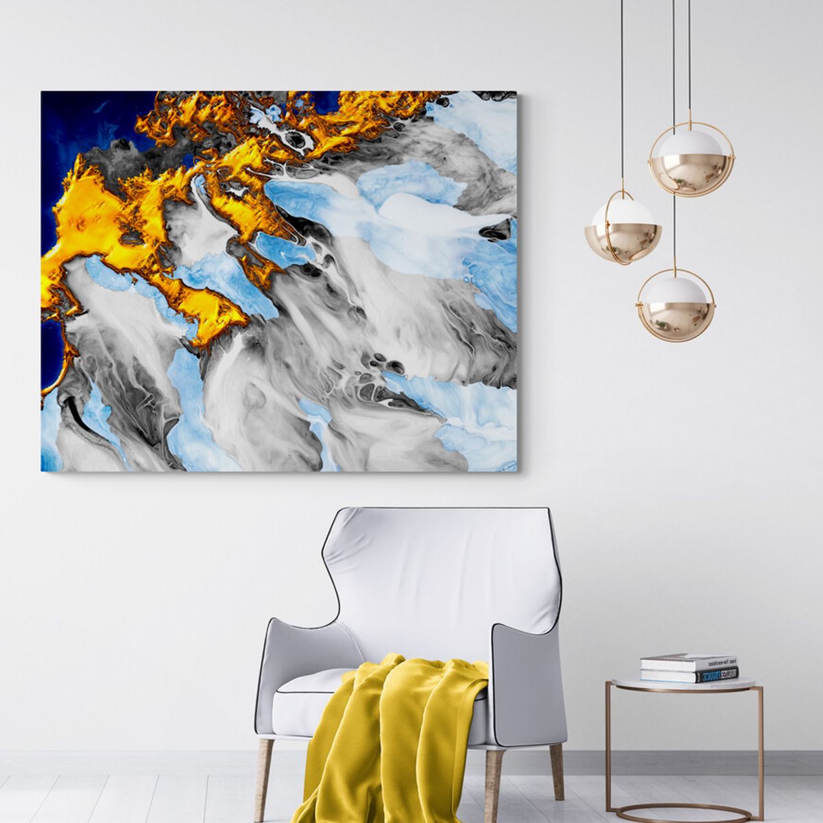 TAYRONA STORE - Cuadro Lienzo Habitacion Pintura Abstracta Con Oro 26 75x60cm