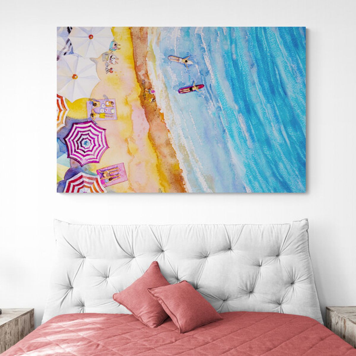 TAYRONA STORE - Cuadro En Lienzo Para Habitaciones Pintura Playa Sombrilla 51 120x80cm