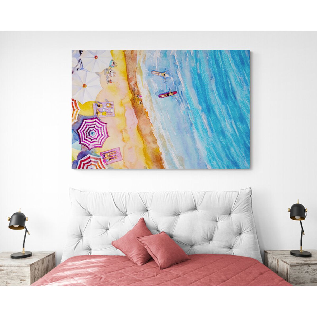TAYRONA STORE - Cuadro En Lienzo Para Habitaciones Pintura Playa Sombrilla 51 120x80cm