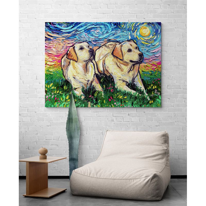 TAYRONA STORE - Cuadro Lienzo Habitacion Noche Estrellada Perro Labrador Amarillo 05 100x80cm
