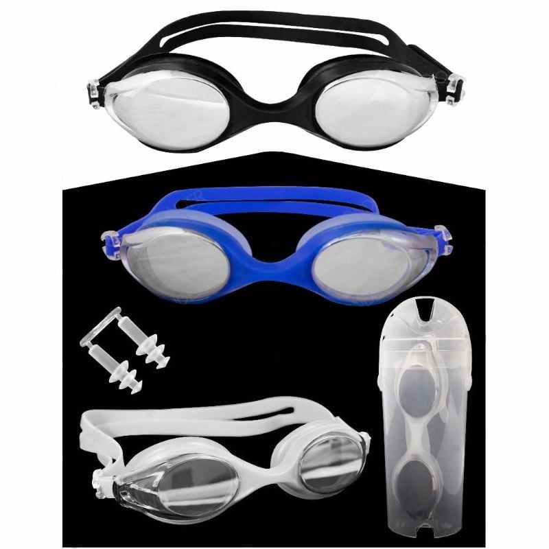 GENERICO - Gafas Natación + Tapa Oídos + Estuche Lentes Espejo Piscina