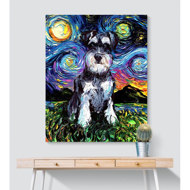 TAYRONA STORE - Cuadro Lienzo Habitacion Noche Estrellada Perro Schnauzer Night 80x100cm