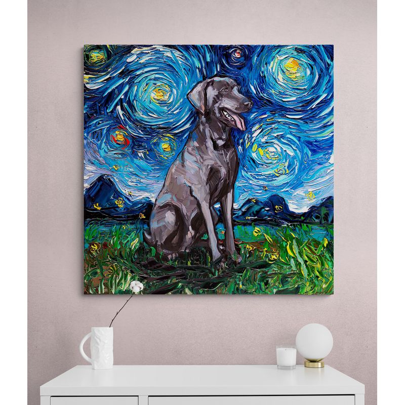 TAYRONA STORE - Cuadro Lienzo Habitacion Noche Estrellada Perro Weimaraner Night 70x70cm