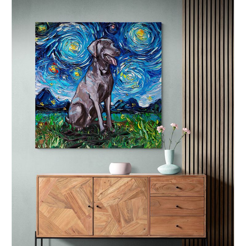 TAYRONA STORE - Cuadro Lienzo Habitacion Noche Estrellada Perro Weimaraner Night 60x60cm