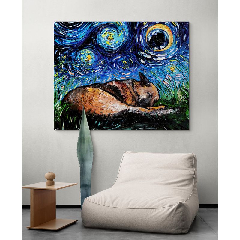 TAYRONA STORE - Cuadro Lienzo Habitacion Noche Estrellada Perro Pastor Aleman 01 100x80cm