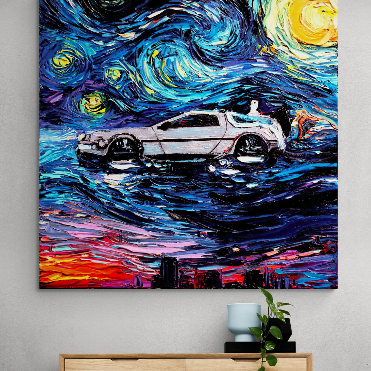 TAYRONA STORE - Cuadro Lienzo Para Habitaciones Noche Estrellada Delorean 60x60cm