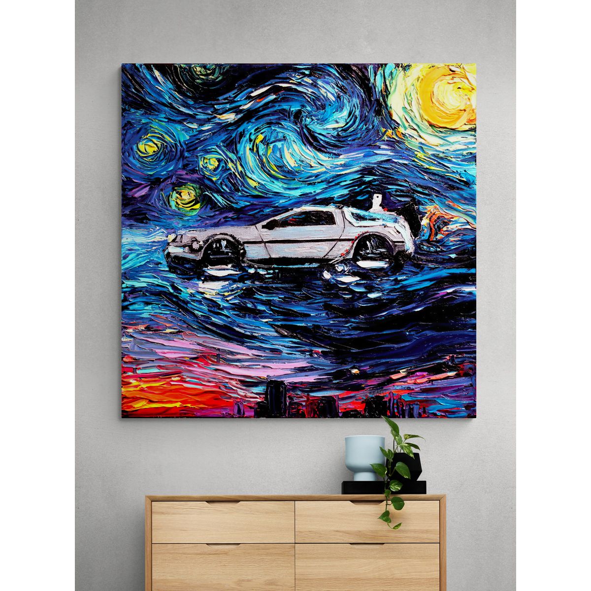 TAYRONA STORE - Cuadro Lienzo Para Habitaciones Noche Estrellada Delorean 60x60cm