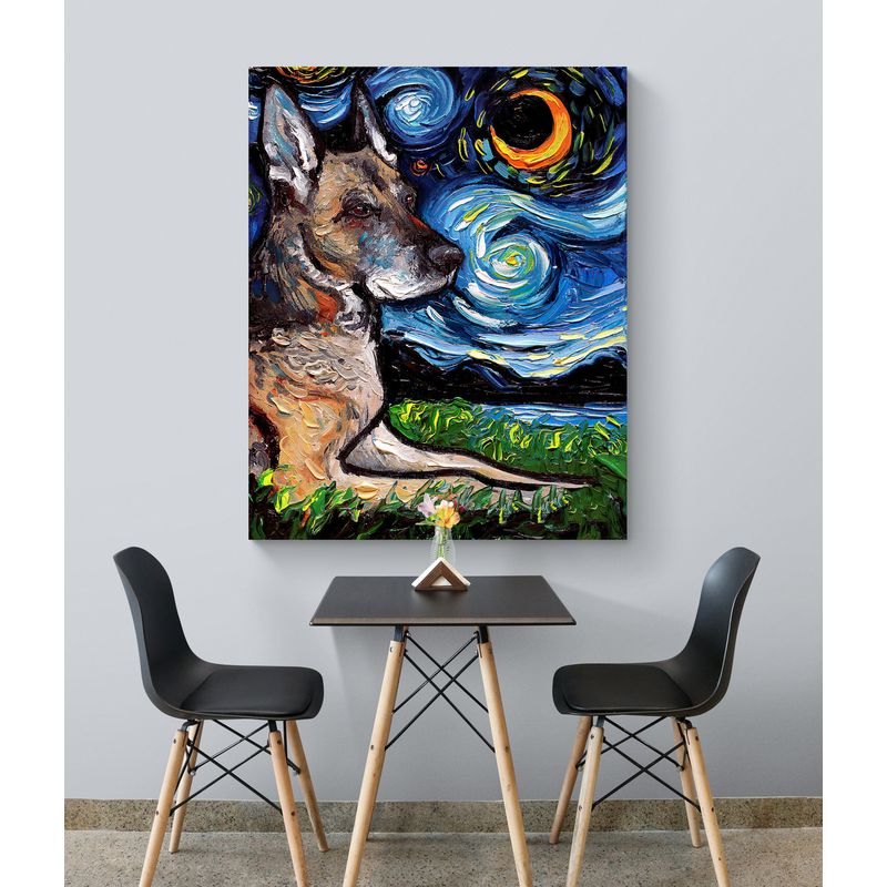 TAYRONA STORE - Cuadro Lienzo Habitacion Noche Estrellada Perro Pastor Aleman 04 80x100cm