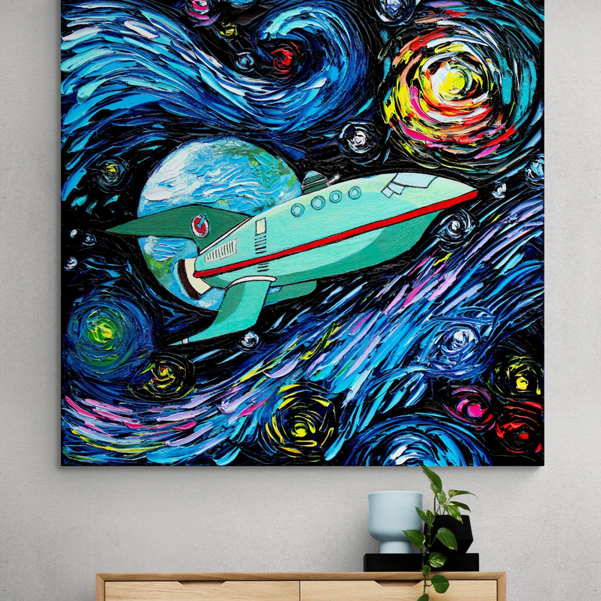 TAYRONA STORE - Cuadro Lienzo Para Habitaciones Noche Estrellada Futurama 60x60cm