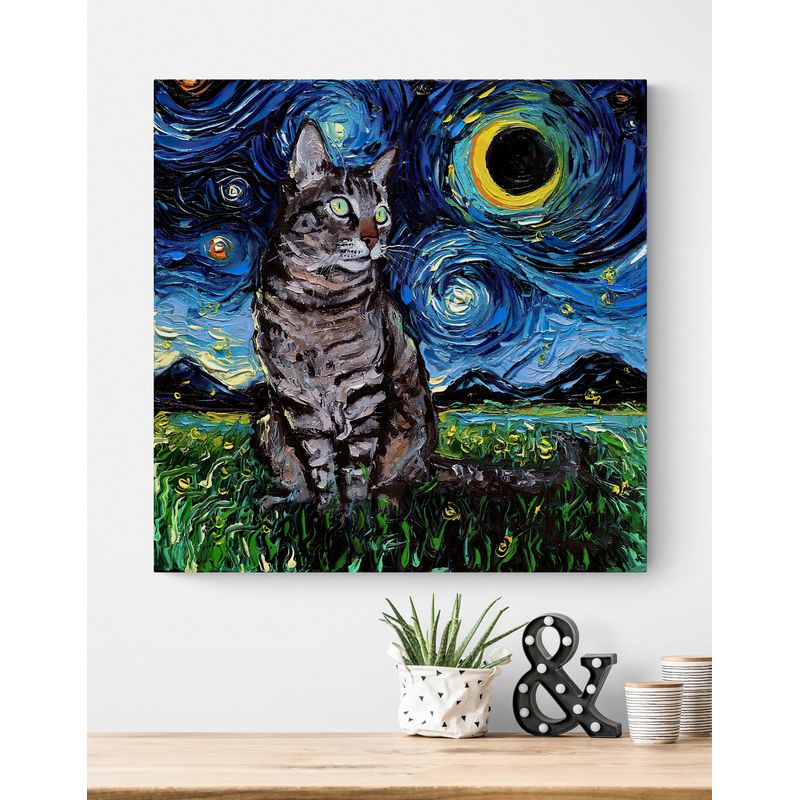 TAYRONA STORE - Cuadro Lienzo Para Habitaciones Noche Estrellada Gatos 224 80x80cm