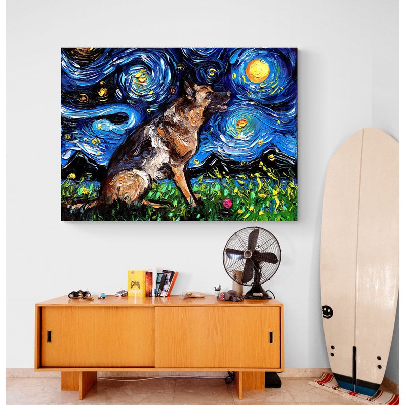 TAYRONA STORE - Cuadro Lienzo Habitacion Noche Estrellada Perro Pastor Aleman 03 100x70cm