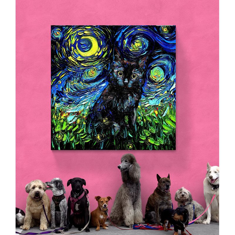 TAYRONA STORE - Cuadro Lienzo Para Habitaciones Noche Estrellada Gatos 234 50x50cm