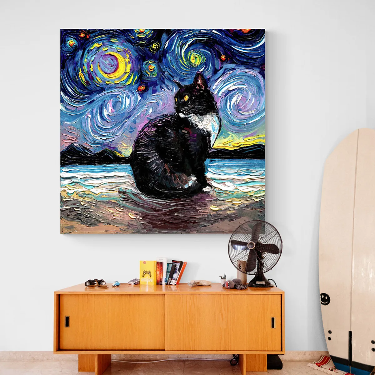 TAYRONA STORE - Cuadro Lienzo Para Habitaciones Noche Estrellada Gatos 238 70x70cm