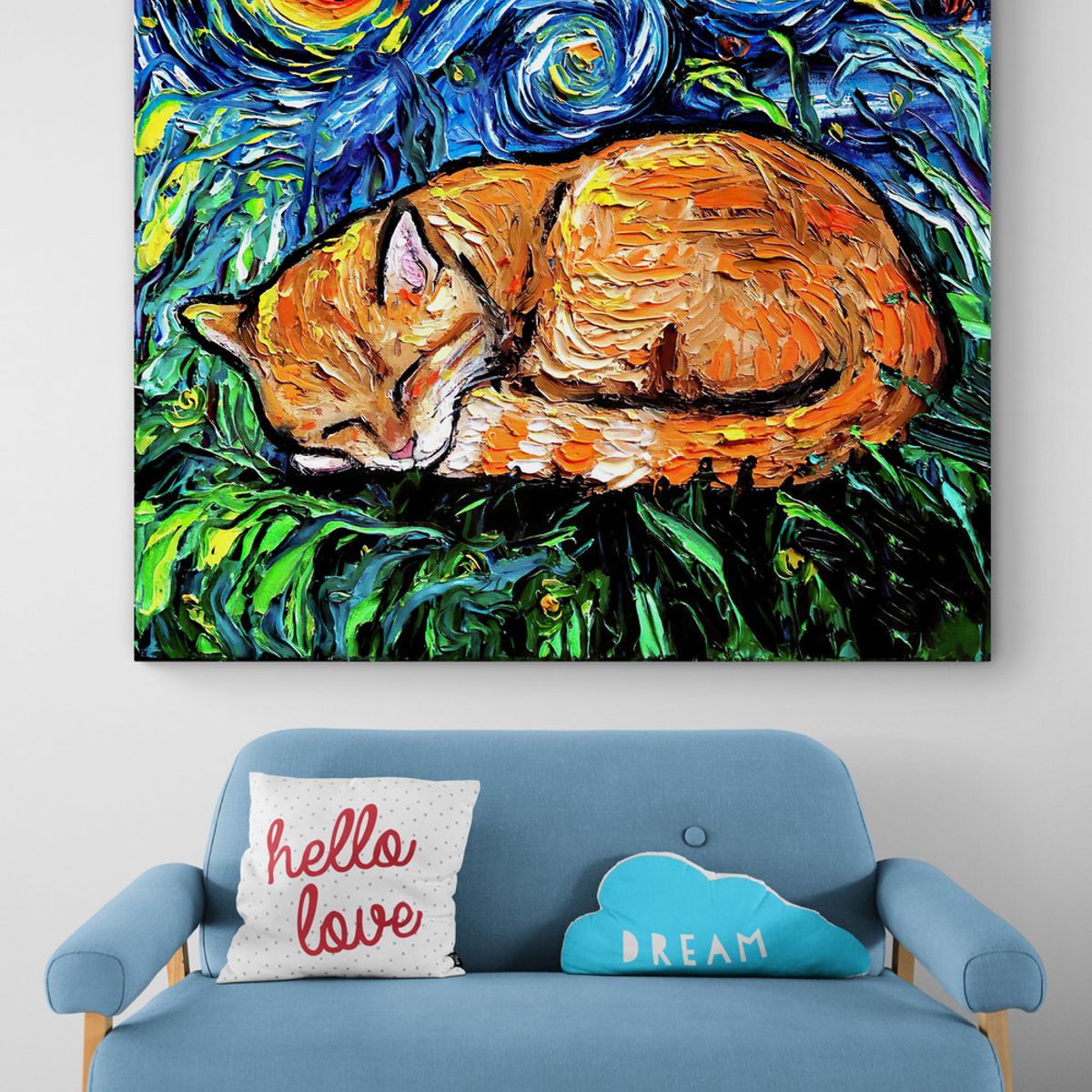 TAYRONA STORE - Cuadro Lienzo Para Habitaciones Noche Estrellada Gatos 228 60x60cm.