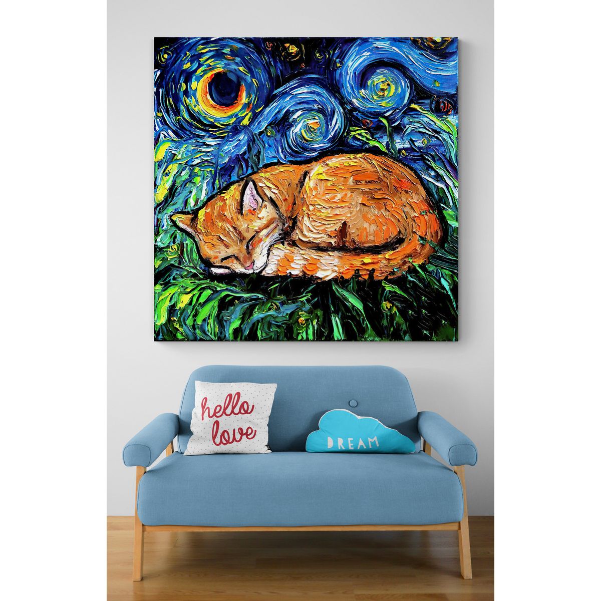 TAYRONA STORE - Cuadro Lienzo Para Habitaciones Noche Estrellada Gatos 228 60x60cm.