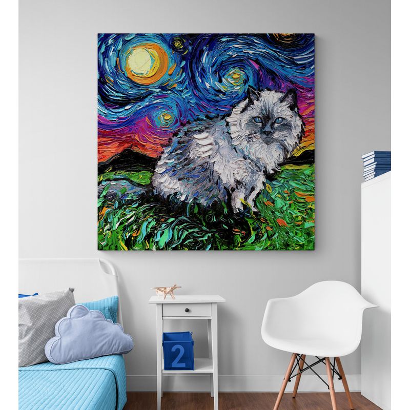 TAYRONA STORE - Cuadro Lienzo Para Habitaciones Noche Estrellada Gatos 230 50x50cm