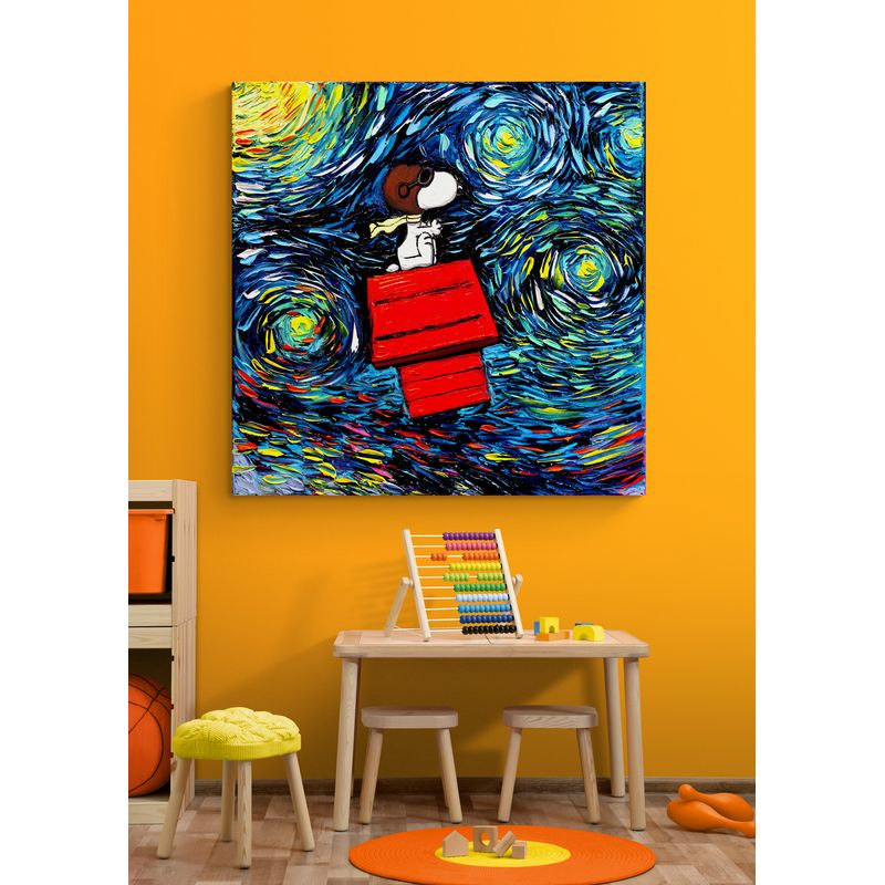 TAYRONA STORE - Cuadro En Lienzo Para Habitaciones Noche Estrellada Snoopy 03 80x80cm