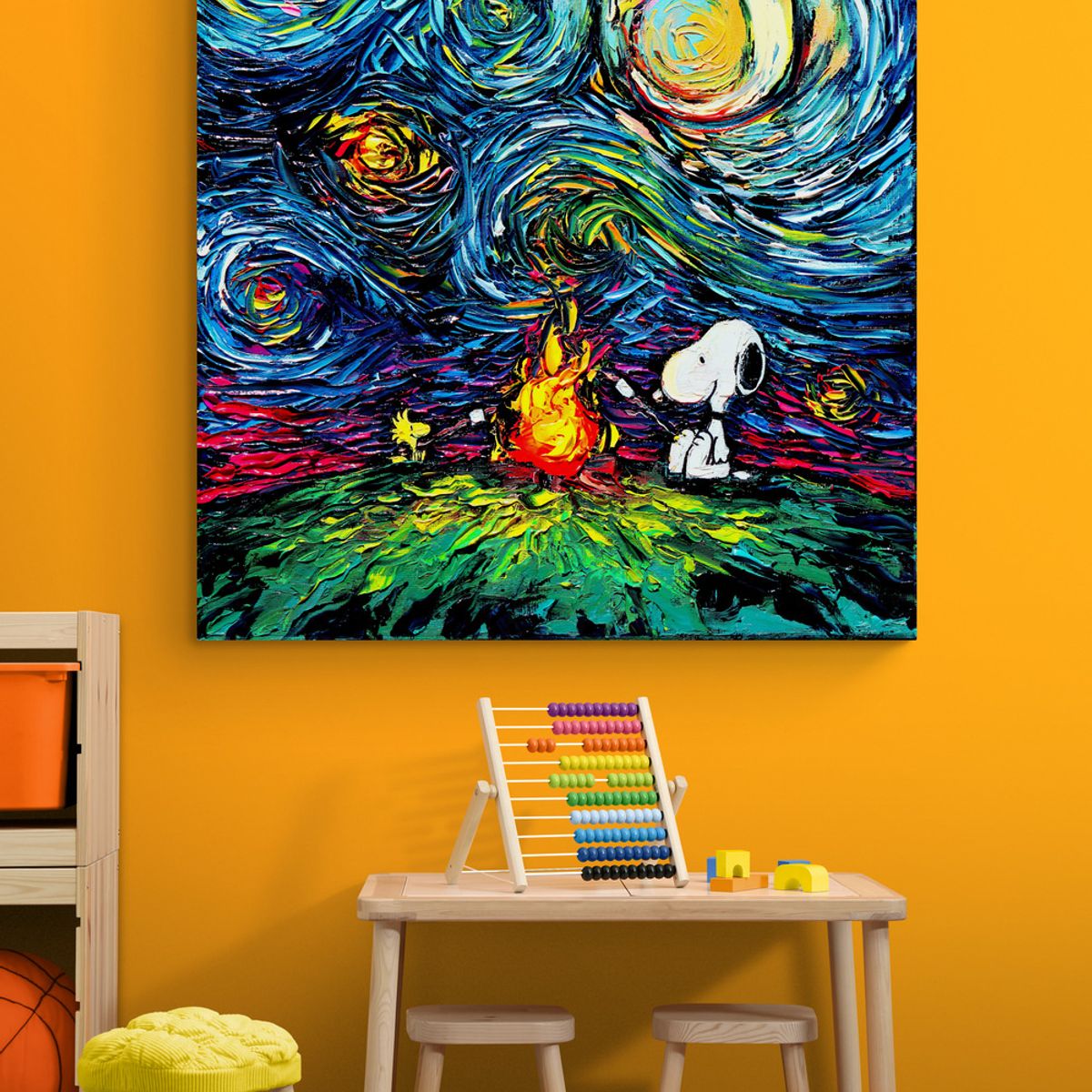 TAYRONA STORE - Cuadro Lienzo Para Habitaciones Noche Estrellada Snoopy 04 80x80cm