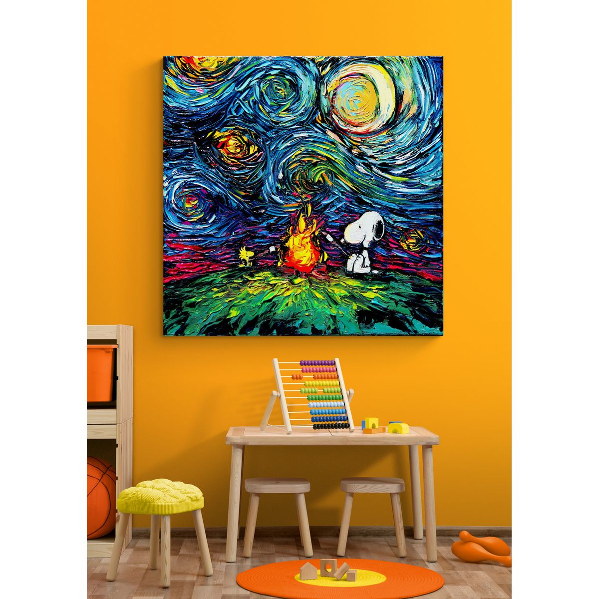 TAYRONA STORE - Cuadro Lienzo Para Habitaciones Noche Estrellada Snoopy 04 80x80cm